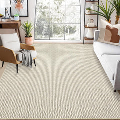 GARVEE Large Area Rug 9x12 Solid Rug Modern Braided Printed Rug Washable Rug Carpet Netural Soft Low Pile Contemporary Accent Rug Foldable Textured Farmhouse Rug for Living Room Office, Beige