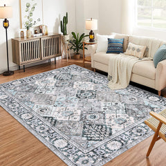 GARVEE Moroccan Trellis Area Rug 4x6 Washable Vintage Floral Print Rugs, Boho Non Slip Indoor Carpet for Entryway Living Room Kitchen Bedroom Laundry Room, Grey Green