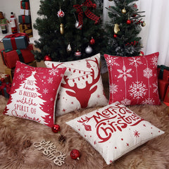 GARVEE Christmas Pillow Covers 18×18 inches 4packs Christmas Decor Pillow Covers Christmas Deer Snowflake Pattern Faux Linen Cushion Cases for Bed Sofa Car