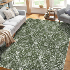 GARVEE Traditional Tiled Area Rug, Faded Transitional Design, 6x9 Stain Resistant Rug for Bedroom, Dining Room, Living Room, Hallway, Office, Kitchen, Entryway Green