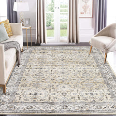 GARVEE Area Rug 8x10 Washable Vintage Rug Oriental Floral Distressed Rug Ultra-Thin Anti-Slip Farmhouse Floor Cover Non-Shedding Aesthetic Throw Carpet for Living Room Bedroom Nursery Dorm Yellow