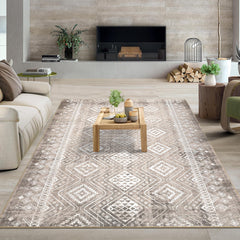 GARVEE 4x6 Rug for Living Room Boho Throw Rugs with Rubber Backing Washable Rugs Bedroom Rugs Soft Rug No Shedding Floor Mats Vintage Area Rugs for Entryway Office Rug Taupe 4'x6'