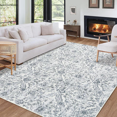 GARVEE Washable Rug 10x13 Large Vintage Medallion Area Rugs with Non-Slip Backing Soft Stain Resistant Non-Shedding Low-Pile Floor Carpet for Living Room Bedroom Kitchen Home Office,Grey/Beige