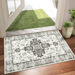 GARVEE Washable Medallion Printed Area Rug - Traditional Oriental Design, Low Profile, Stain Resistant, Rubber Backing, Kid & Pet Friendly, Ideal for Living Room, Bedroom, Kitchen, Office