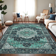 GARVEE Area Rugs, Machine Washable Vintage Printed Soft Low Pile Rugs, Oriental Accent Carpet with Non-Slip Backing, Stain-Resistant Distressed Floor Carpet for Living Room, Hallway, Laundry