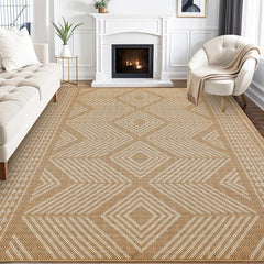 GARVEE Living Room Rugs 8x10 Rug Large Modern Geometric Rugs Soft Textured Neutral Rug Non-Slip, Stain-Resistant Low Pile Floor Carpet Contemporary Washable Rugs for Office, Bedroom, Natural Color