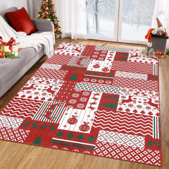 GARVEE Christmas Area Rug 5x7 Feet Christmas Patchwork Pattern Floor Cover Machine Washable Indoor Carpet Rug Decorative Non Slip Accent Rug for Kitchen Bathroom Living Room Bedroom