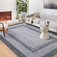 GARVEE Washable 9x12 Area Rugs Modern Braided Print Rug Washable Rug Soft Boho Bedroom Rug Non-Slip Non-Shedding Floor Carpet Low Pile Foldable Thin Rug for Dining Room Home Office Nursery Grey