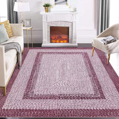 GARVEE Braided Collection Area Rug 5x7 Modern Washable Pink Vintage Country Cottage Non-Slip Low Pile Polyester Indoor Carpet