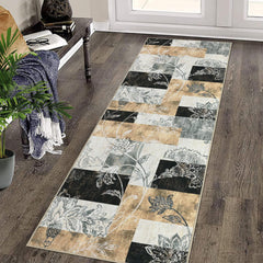 GARVEE Runner Rug 2x8 Machine Washable Hallway Rug Abstract Modern Geometric Area Rug Non-Slip Distressed Throw Floor Carpet for Kitchen Laundry Room, Brown