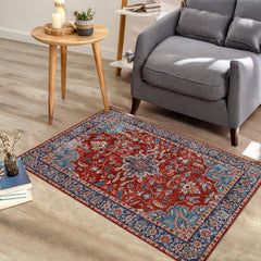 GARVEE Small Rug Vintage Medallion Entryway Area Rug Traditional Distressed Accent Rug Indoor Door Mat Non Slip Floor Cover Carpet for Kitchen Living Room Bedroom Dining Room, 2' x 3', Red