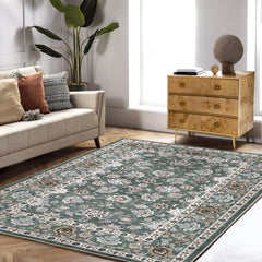 GARVEE Area Rug 5x7 Washable Indoor Area Rug Bedroom Rug Floral Area Rug Retro Accent Rug Non-Slip Low Pile Area Rug Vintage Area Rug for Living Room Bedroom Dining Room, 5' x 7' Grey