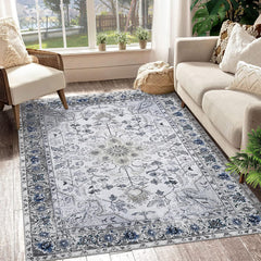 GARVEE 9x12 Area Rug Large Vintage Distressed Machine Washable Area Rug for Living Room Traditional Medallion Non-Slip Stain Resistant Accent Rug Carpet for Bedroom Decoration, Grey