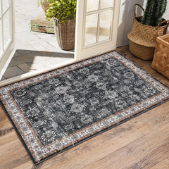 GARVEE Area Rug - 9 * 12ft Washable Rug, Black Vintage Rug, Traditional Floor Cover, Foldable Thin Retro Accent Rug, Indoor Distressed Non Slip Carpet