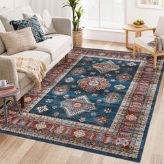 GARVEE 5x7 Rug Washable Rug Indoor Non-Slip Stain Resistant Large Area Rug for Living Room Throw Carpet Medallion Distressed Rug Oriental Accent Rug for Bedroom Office Nursery, Blue