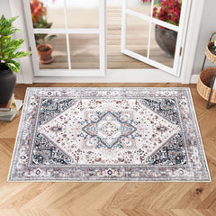 GARVEE Bohemian Floral Medallion Area Rug 5x7 Oriental Blue Large Bedroom Rug, Soft Non-Slip Washable Dining Room Mat Indoor Nursery Floor Carpet for Guest Room Entryway, 5x7 Blue - Pink / 2'x6'