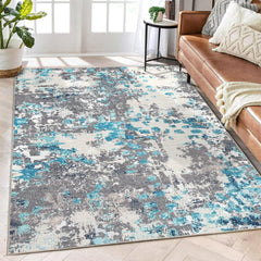 GARVEE Boho Chic Abstract Rug 5x7 Machine Washable Rug Colorful Rug Non Slip Non Shedding Throw Rug Stain Resistance Living Room Rug for Apartment Playroom, Blue/Grey