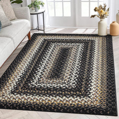 GARVEE 5x7 Boho Rug Washable Area Rug Braided Printed Area Rug Modern Indoor Floor Carpet Rustic Accent Rug Farmhouse Rug Geometric Rug for Living Room Bedroom Kitchen, Black