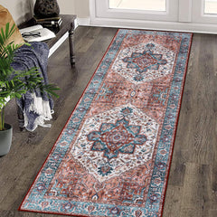 GARVEE Area Rug 2x6 Vintage Runner Rug Medallion Entryway Mat Washable Rug Boho Floral Hallway Runners Bedroom Bedside Laundry Runners Indoor Oriental Floral Rug Non-Slip Boho Kitchen Runners Orange