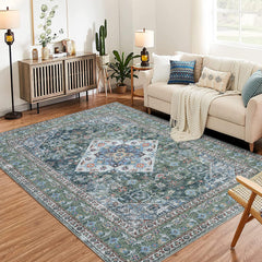 GARVEE Washable Oriental Area Rug, 6x9 Vintage Design Printed Floral Carpet, Stain Resistant with Non Slip Rubber Back for Living Room Bedroom Dining Home Office