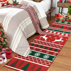 GARVEE Christmas Runner Rug 2x10 Hallway Rug Xmas Runner Kitchen Rug Bath Mat Washable Rug Non Slip Carpet Low Pile Holiday Decor Deer Snowflake Tree Soft Rug for Bedroom Laundry 2'x10' Red/Green