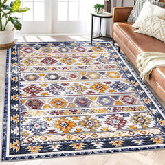 GARVEE Area Rug Vintage Rug 4x6 Bohemian Area Rugs for Living Room Southwestern Bedroom Carpet Washable Rugs for Office Dining Room Low Pile Distressed Area Rugs Farmhoue Rug Non Slip Floor Cover Blue