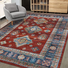 GARVEE Living Room Rug 8x10 Washable Rug Boho Tribal Non-Slip Floor Cover Large Bedroom Rug Oriental Accent Rug Medallion Distressed Floor Carpet for Nursery Office, Red