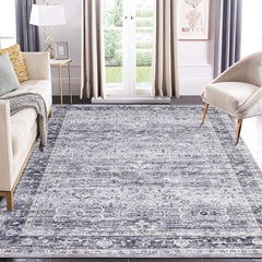 GARVEE Area Rug 9x12 Rugs for Living Room Large Vintage Rug Non-Slip Oriental Soft Bedroom Rugs Low Pile Non-Shedding Floor Cover Faux Wool Farmhouse Rug for Dining Room Playroom Office Blue