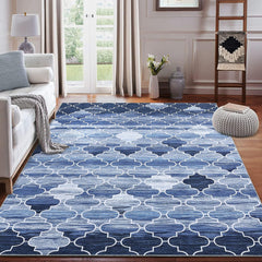 GARVEE 8x10 Area Rug Modern Moroccan Machine Washable Area Rug for Living Room Bedroom Contemporary Geometric Non-Slip Stain Resistant Accent Rug Carpet for Home Decor Floor Decoration, Navy