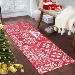 GARVEE Christmas Hallway Runner Rug Non-Slip 2x6 | Machine Washable | Low Pile Polyester | Red | Living Room, Kitchen, Bedroom