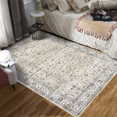 GARVEE Area Rug 6x9 Washable Rugs for Living Room Vintage Rug Soft Non-Slip Low Pile Carpet Oriental Distressed Aesthetic Rug Non-Shedding Foldable Thin Rug for Bedroom Nursery Dorm Yellow