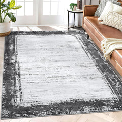 GARVEE Area Rugs 5x7 Modern Rug Abstract Office Rug Washable Area Rugs for Living Room Bedroom Dining Room Distressed Vintage Carpet Border Area Rugs Grey Low Pile Floor Cover