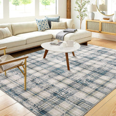 GlowSol Washable Rug 8x10 Rug for Bedroom Plaid Throw Rugs with Rubber Backing Living Room Rugs Large Rug Soft No Shedding Tartan Area Rugs for Entryway Nursery Office Rug 8'x10' Green/Beige