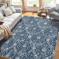 GARVEE 5x7 Area Rugs - Machine Washable Area Rug for Living Room, Soft Vintage Rugs 5x7, Non-Slip Area Rug, Stain Resistant Low Pile Thin Washable Rug 5x7 Navy