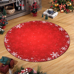 GARVEE Christmas Round Rug 4x4ft Washable Round Rug Christmas Decor Circle Rug Washable Throw Floor Cover Xmas Decorative Round Area Rug Snowflake Rug Non-Slip Festival Carpet for Living Room Bedroom