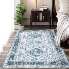 GARVEE Vintage Area Rug 4x6 Washable Oriental Traditional Distressed Farmhouse Rugs Accent Throw Rugs Ultra Soft Rug Pet Friendly Indoor Throw Rug for Entryway Bedroom, Blue