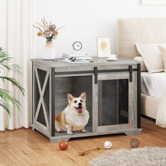 37'' Dog Crate Furniture Side End Table with Flip Top and Movable Divider, Wooden Dog Crate Table Large, Style Dog Kennel Side End Table