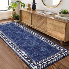 GARVEE Runner Rugs 2x6 Border Rug Washable Rugs for Hallway Entryway Laundry Room Minimalist Abstract Carpet Kitchen Rug Modern Geometric Rug Non Slip Low Pile Farmhouse Rug Blue