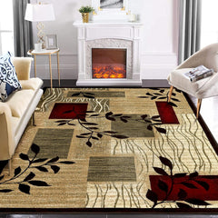 GARVEE Rugs for Living Room 5x8 Rug Modern Area Rug Floral Rug Bedroom Decor Floor Mats Ultra Soft Area Rug Non Slip Non Shedding Office Rug Aesthetic Rug for Nursery, Taupe/Red 5'x8'