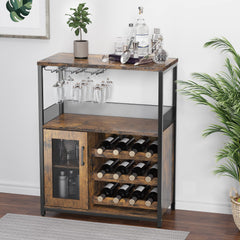 GARVEE Large Storage Wine Cabinet with Detachable Rack & Mesh Door, Grey - Rustic Brown