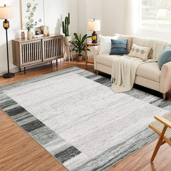 GARVEE Modern Bordered Area Rug, 9x12 Large Soft Indoor Machine Washable Rugs for Living Room Bedroom Kitchen, Non Slip Stain Resistant Easy Cleaning Non Shedding, Grey