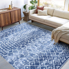 GARVEE Washable Moroccan Area Rug 4x6 - Premium Polyester, Non-Slip, Machine Washable, Classic Design, Blue for Living Room