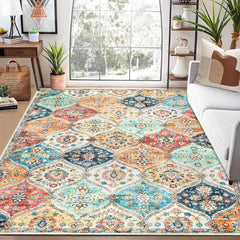 GARVEE Ultra-Thin Moroccan Area Rug 9x12 - Soft Faux Wool, Non-Slip, Washable - Ideal for Living Room, Bedroom, Dining Room