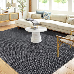 GARVEE Large Washable Rug 8x10 Rug Netural Braided Print Rug Low Pile Rug Modern Rug Stain-Resisitant Carpet Non-Slip Accent Rug for Living Room Bedroom Dining Room Nursery Dorm Office,Black