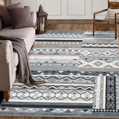 GARVEE Washable Rugs Distressed Vintage Tribal Geometric Area Rug for Living Room Bedroom Office Nursery Low Pile Neutral Soft Patchwork Rug Non Slip Farmhouse Floor Cover Grey 9'x12'