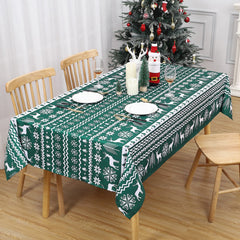 GARVEE Rectangle Christmas Tablecloth, Xmas Tree and Deer Design Table Cloth Waterproof Holiday Decorative Boho Table Cover for Outdoor, Indoor Party Kitchen Dining Room, 60 x 84 Inch, Green