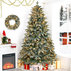 GARVEE 7FT Christmas Tree with Wreath Set of 2, Artificial Indoor Fir with 380 LED Lights and 1300 Branch Tips Decoration Accessories Easy Assembly for Home Office