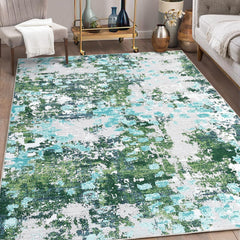 GARVEE Area Rug 9x12 Large Modern Rugs for Living Room Washable Rugs Abstract Office Rug Low Pile Bedroom Rug Modern Carpet Colorful Rug Non Slip Floor Cover Farmhouse Green Indoor Rug