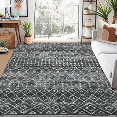 GARVEE Bohemian Washable Rug 9x12 - Vintage Moroccan Design, Non-Slip, Polyester, Stain Resistant, Living Room, Bedroom