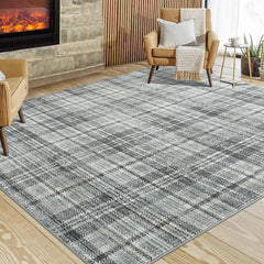 NANAN Living Room Rug 9x12 Large Washable Rugs for Bedroom Modern Plaid Office Floor Carpet Distressed Rug Low Pile Farmhouse Area Rug Non Slip Checkered Floor Cover Green